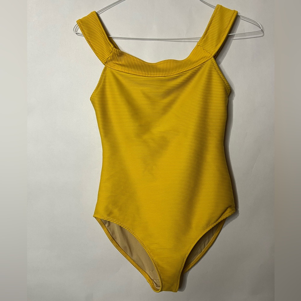 Old Navy Mustard Yellow Ribbed One Piece Swimsuit Size Medium Vacation Summer